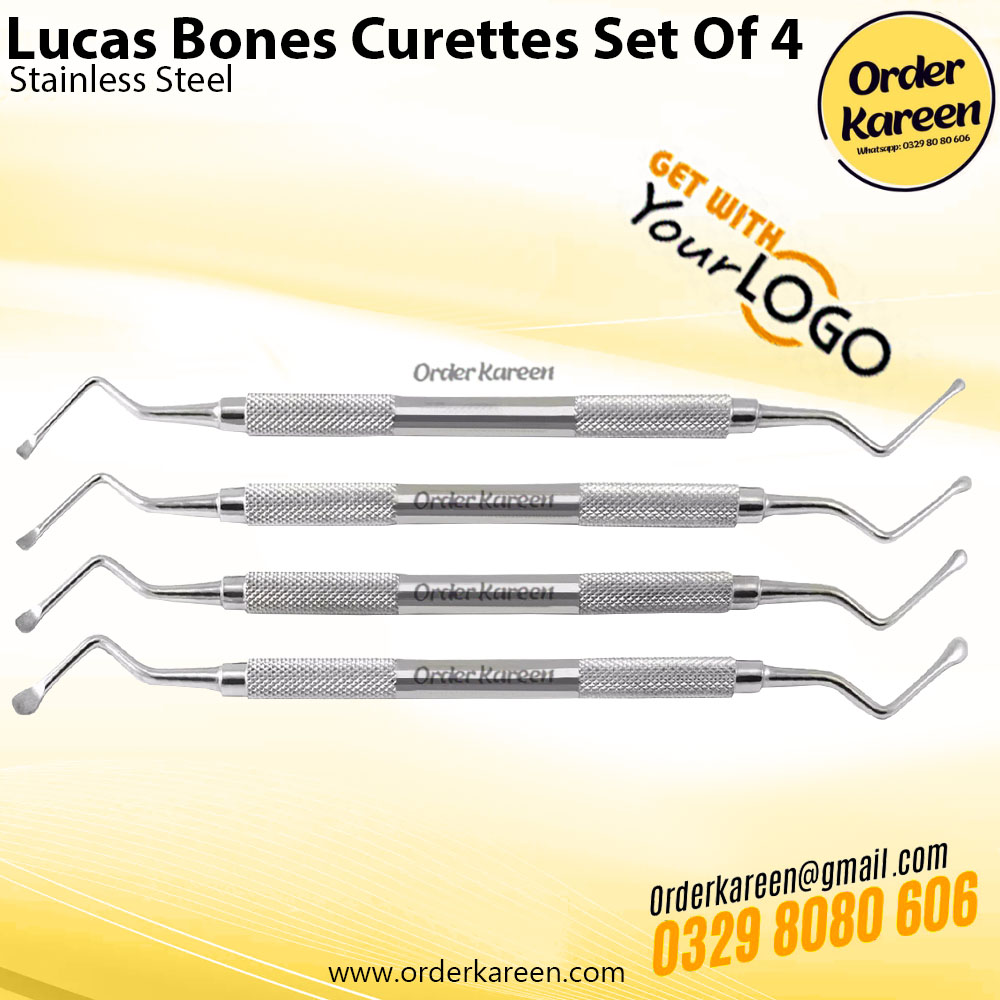 Lucas Bone Curettes Set of 4 Dental Surgical Bone Curettage Instruments Lucas Bone Curettes Set of 4 dental surgical curette stainless steel bone curettage instrument set